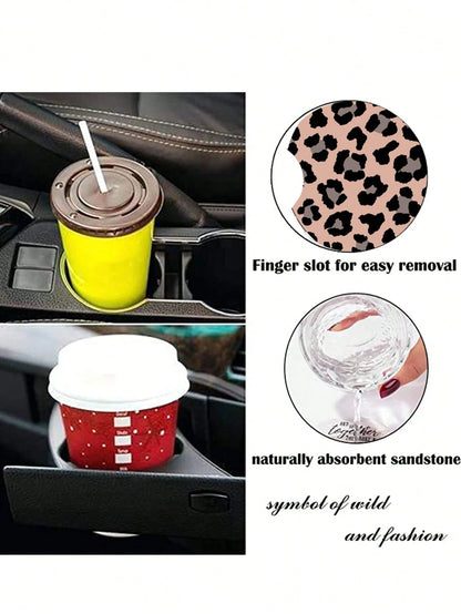 2pcs Set Black Diamond Studded Car Cup Holder Anti-Slip Coaster