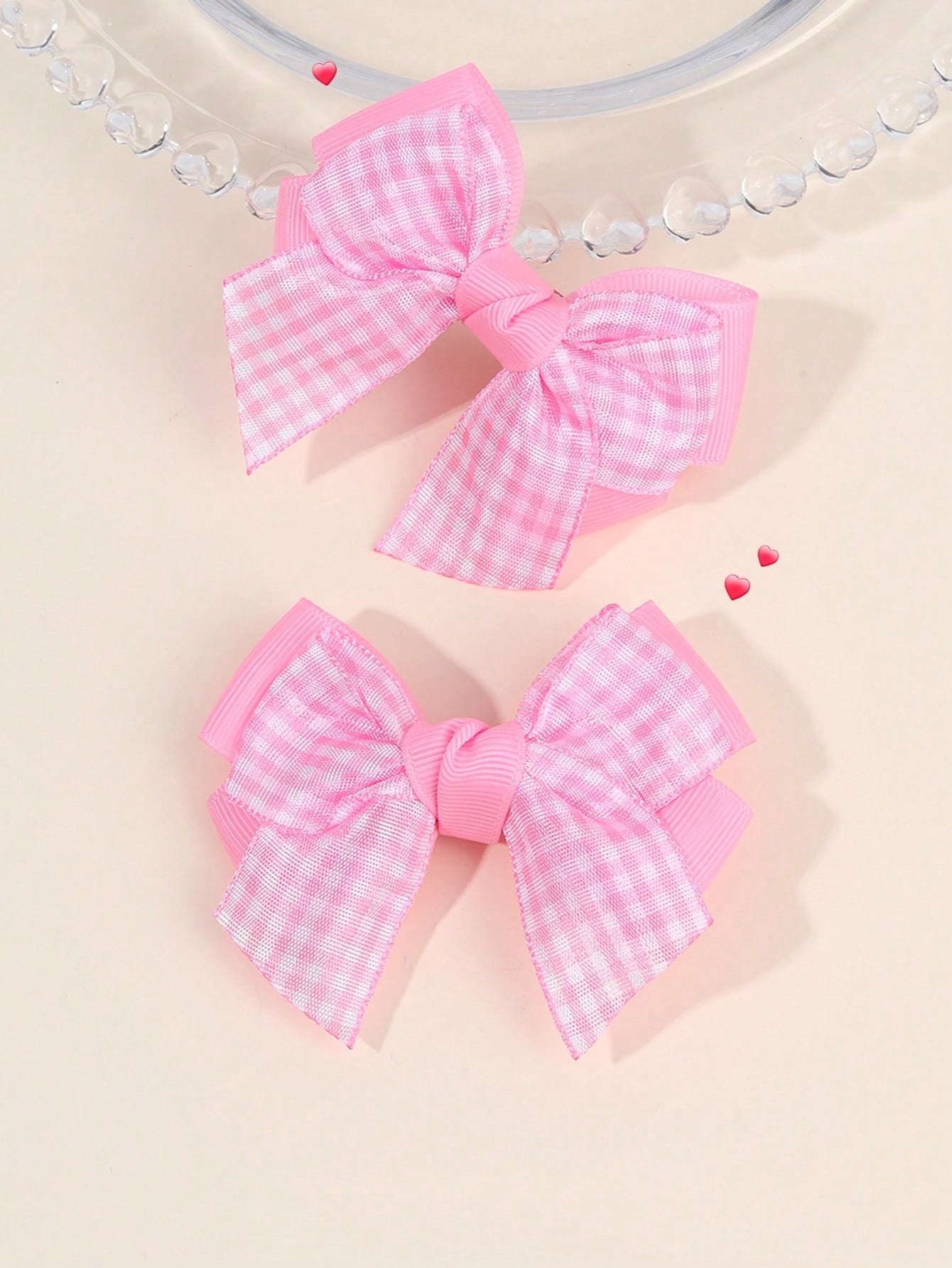 2pcs/Set Girls Pink Bow Hair Clips, Cute Pink Plaid Alligator Hair Clips, Soft Satin Bow Hair Clips, Sweet Elegant Casual Hair Accessories, Birthday Gift For Girls & Babies