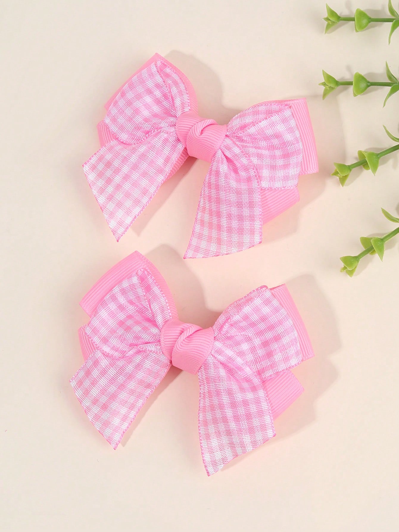 2pcs/Set Girls Pink Bow Hair Clips, Cute Pink Plaid Alligator Hair Clips, Soft Satin Bow Hair Clips, Sweet Elegant Casual Hair Accessories, Birthday Gift For Girls & Babies