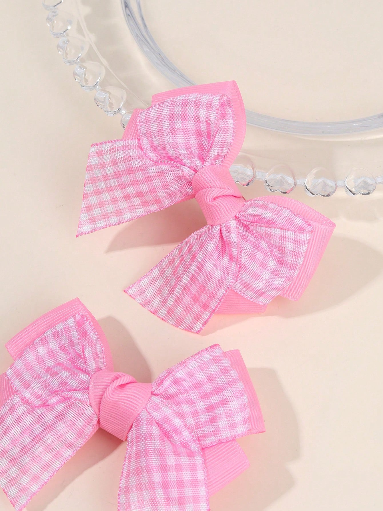 2pcs/Set Girls Pink Bow Hair Clips, Cute Pink Plaid Alligator Hair Clips, Soft Satin Bow Hair Clips, Sweet Elegant Casual Hair Accessories, Birthday Gift For Girls & Babies