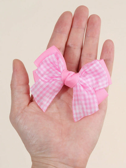 2pcs/Set Girls Pink Bow Hair Clips, Cute Pink Plaid Alligator Hair Clips, Soft Satin Bow Hair Clips, Sweet Elegant Casual Hair Accessories, Birthday Gift For Girls & Babies