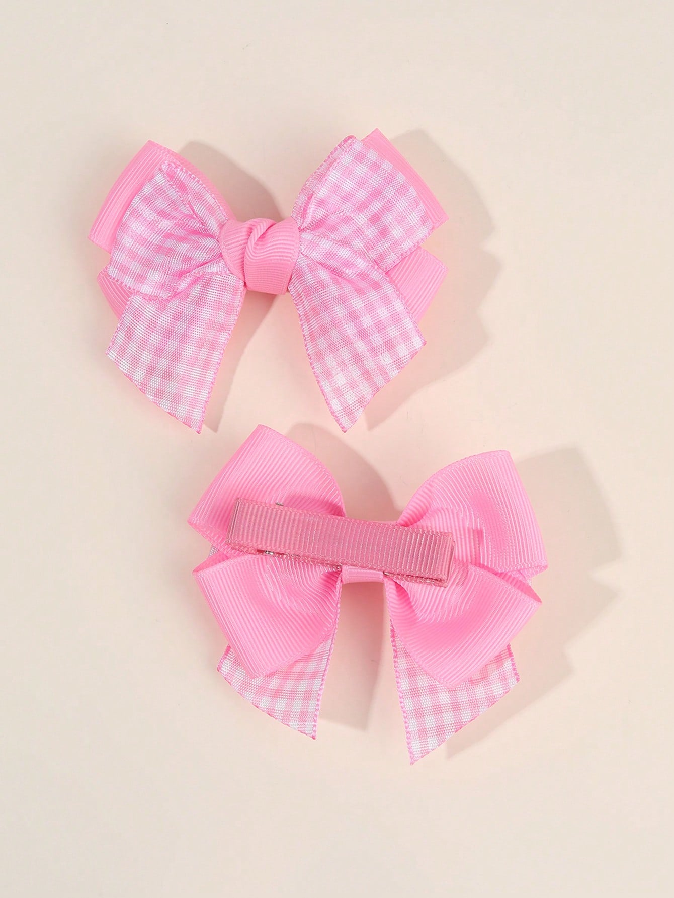 2pcs/Set Girls Pink Bow Hair Clips, Cute Pink Plaid Alligator Hair Clips, Soft Satin Bow Hair Clips, Sweet Elegant Casual Hair Accessories, Birthday Gift For Girls & Babies