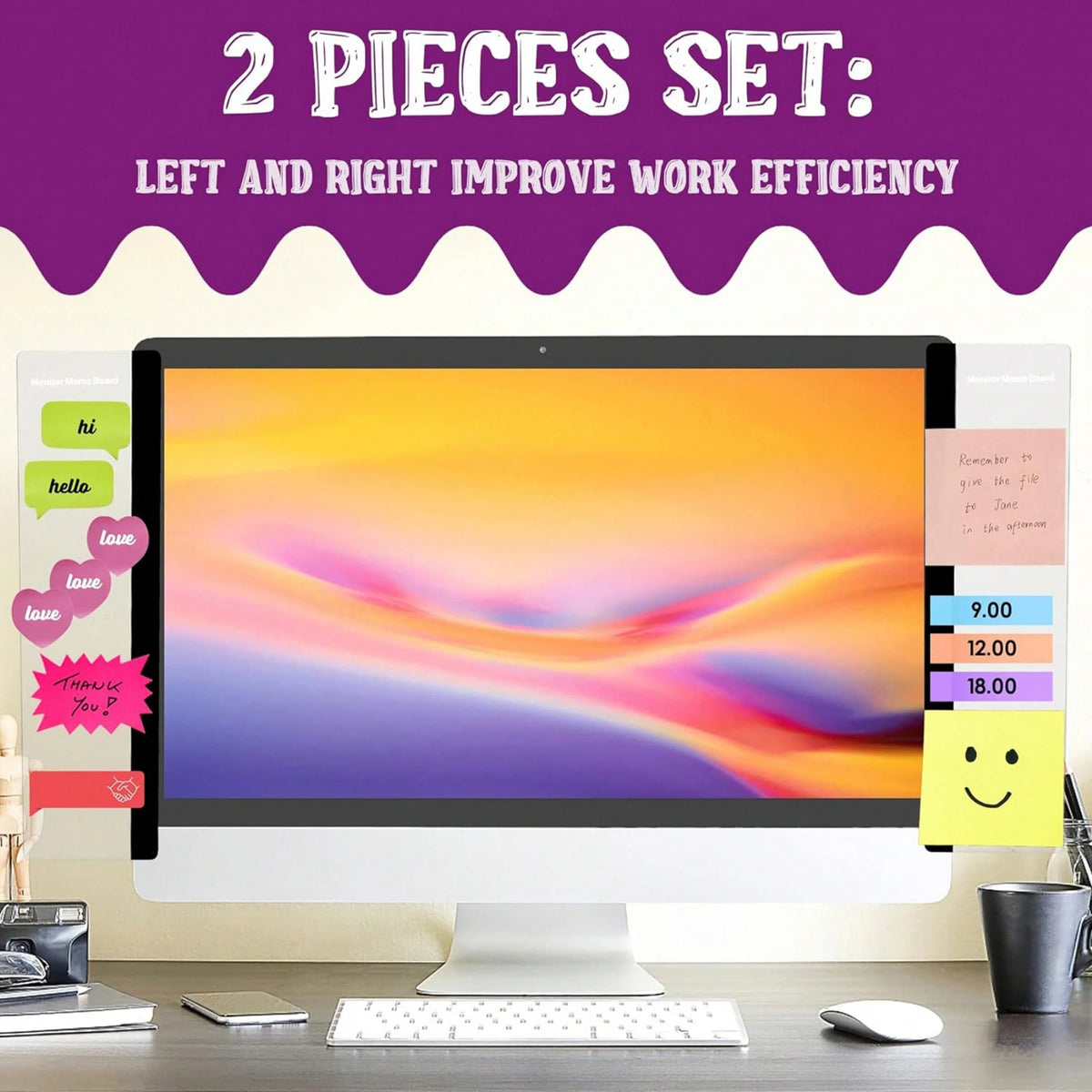 2pcs/Set Office Desk Accessories, Computer Monitor Message Board, Memo Pad Holder, Unisex Home Decor, Cork Board, Pin Board, Vision Board, Back To School