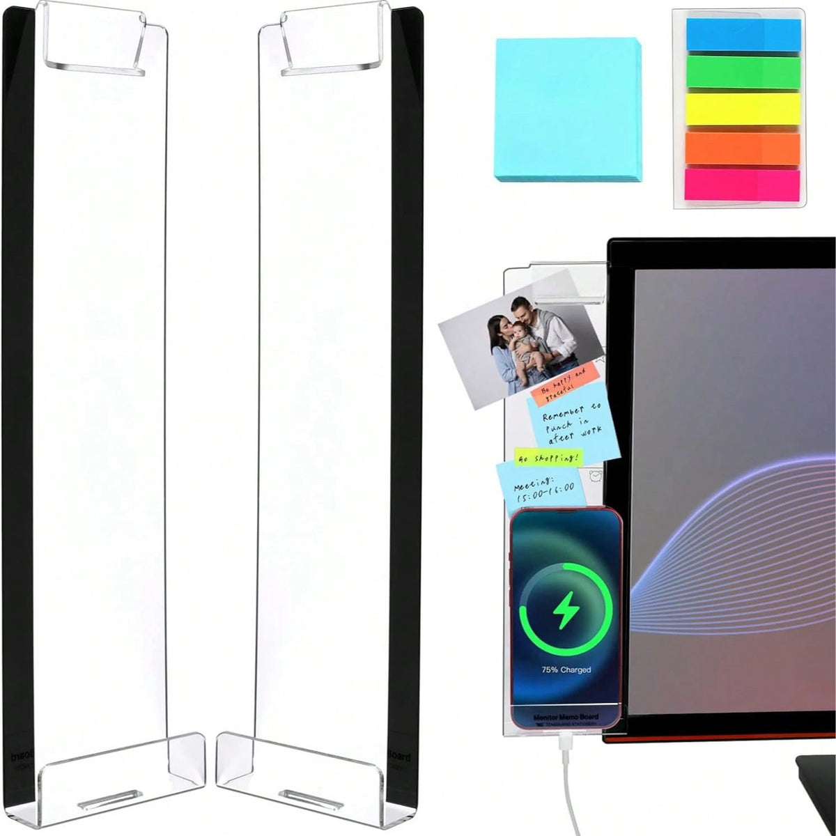 2pcs/Set Office Desk Accessories, Computer Monitor Message Board, Memo Pad Holder, Unisex Home Decor, Cork Board, Pin Board, Vision Board, Back To School