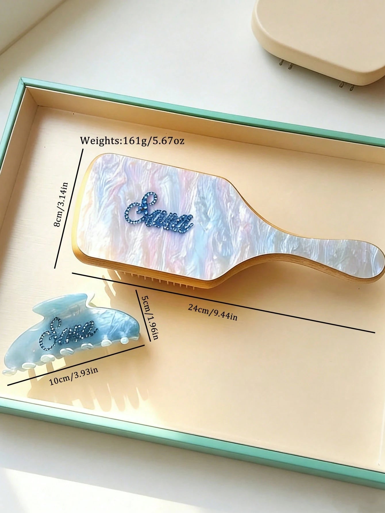 2pcs/Set Rhinestone Set, Personalized Name Claw Clip, Women's Acrylic Glitter Customized Marble Pattern Hair Comb & Clip Set, Bridal Party Bridesmaid Gift, Valentine's Day Gift, Women Hair Accessories