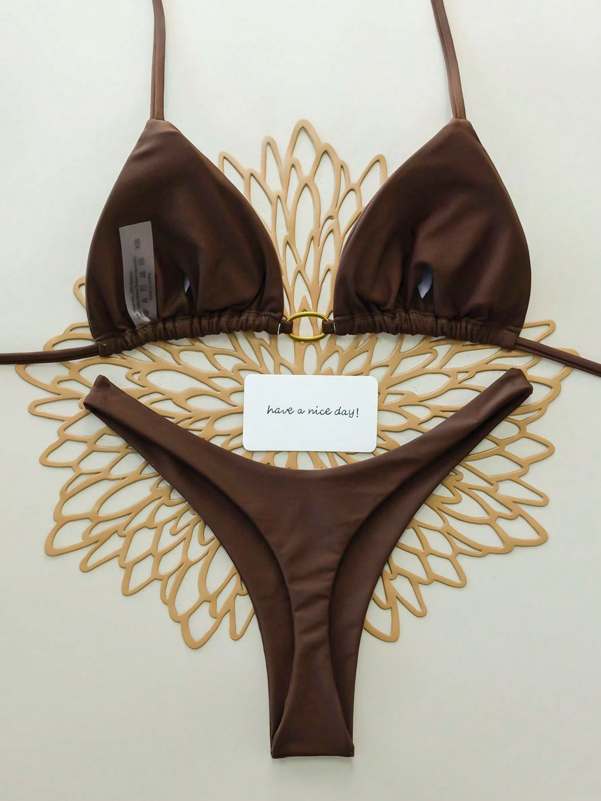 2pcs/Set Solid Color Sexy Tie Back Bikini Swimwear For Women, Summer Beach, Stage And Performance Vacation Brown, Pool Party