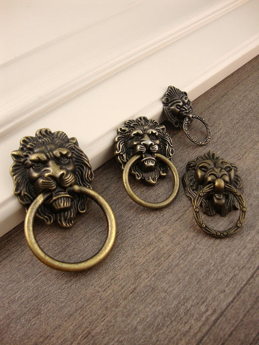 2pcs/set Zinc Alloy Drawer Knob, Creative Lion Head Design Drawer Pull For Cabinet