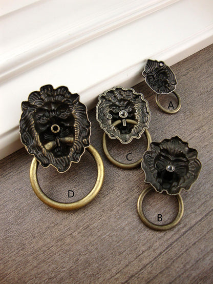 2pcs/set Zinc Alloy Drawer Knob, Creative Lion Head Design Drawer Pull For Cabinet
