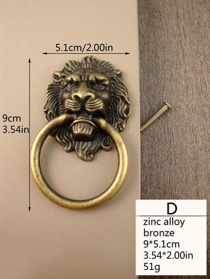 2pcs/set Zinc Alloy Drawer Knob, Creative Lion Head Design Drawer Pull For Cabinet