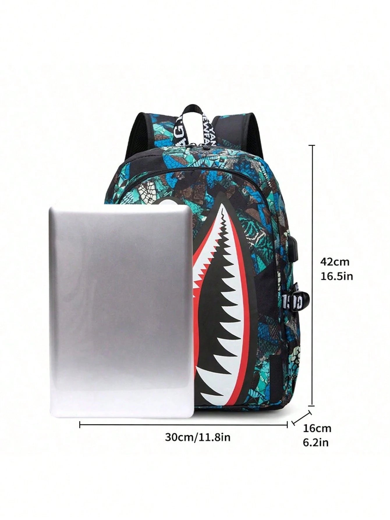 2pcs Shark Backpack + Chest Bag Set, Large Capacity Oversized Backpack, Personalized Full Print School Bag, Suitable For School, Travel, Vacation, Oxford Fabric, Back To School Campus Style Combinatio