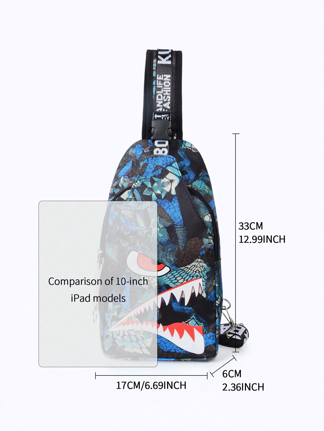 2pcs Shark Backpack + Chest Bag Set, Large Capacity Oversized Backpack, Personalized Full Print School Bag, Suitable For School, Travel, Vacation, Oxford Fabric, Back To School Campus Style Combinatio