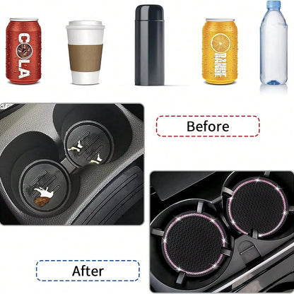 2pcs Shiny Car Cup Holder Coasters, Silicone Non-Slip Cup Mats With Pink Rhinestones, Universal Round Car Cup Holder Pads, Women Car Interior Accessories