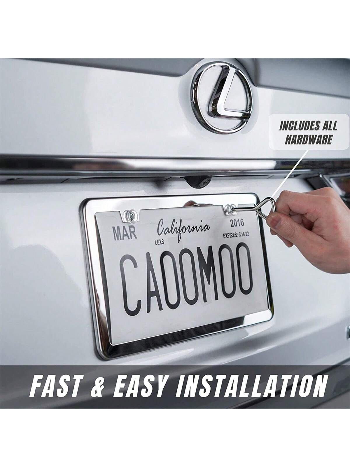 2pcs Stainless Steel American Car License Plate Holders,Smooth Narrow Edge Design,Come With 2 Packs Of Screw Kits