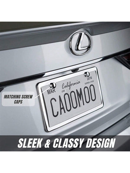 2pcs Stainless Steel American Car License Plate Holders,Smooth Narrow Edge Design,Come With 2 Packs Of Screw Kits