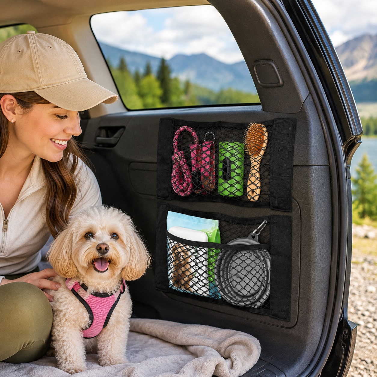 2PCS Universal Elastic Mesh Storage Net Pockets With Self-Adhesive Strips, Car Trunk Organizer For RV, Camper, SUV, Van, Boat, Home And Office, Flexible Wall-Mounted Cargo Storage Holder