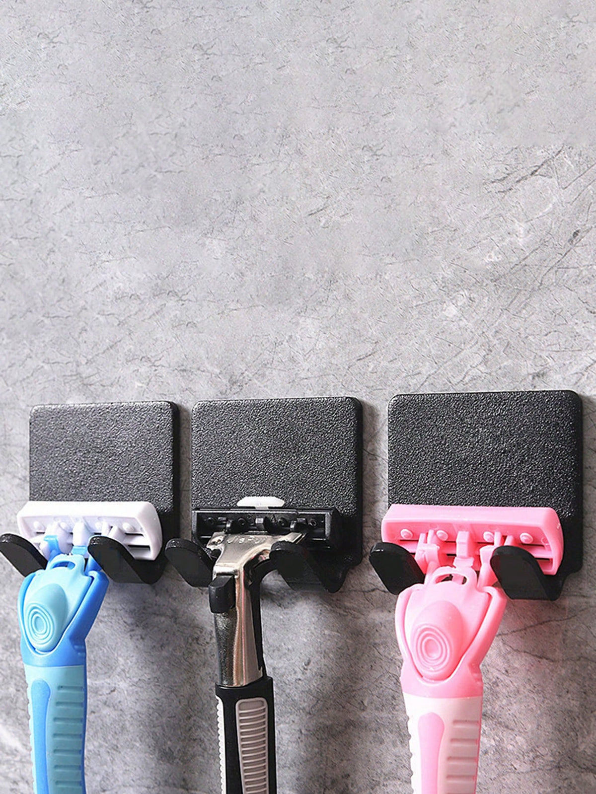 2pcs Wall Mounted Shaver Holder, Key Rack With Adhesive Strips, Reusable Self-Adhesive Hooks, Multipurpose Bathroom Kitchen Hooks, Bathroom Accessories Bathroom Accessories Bathroom Tools