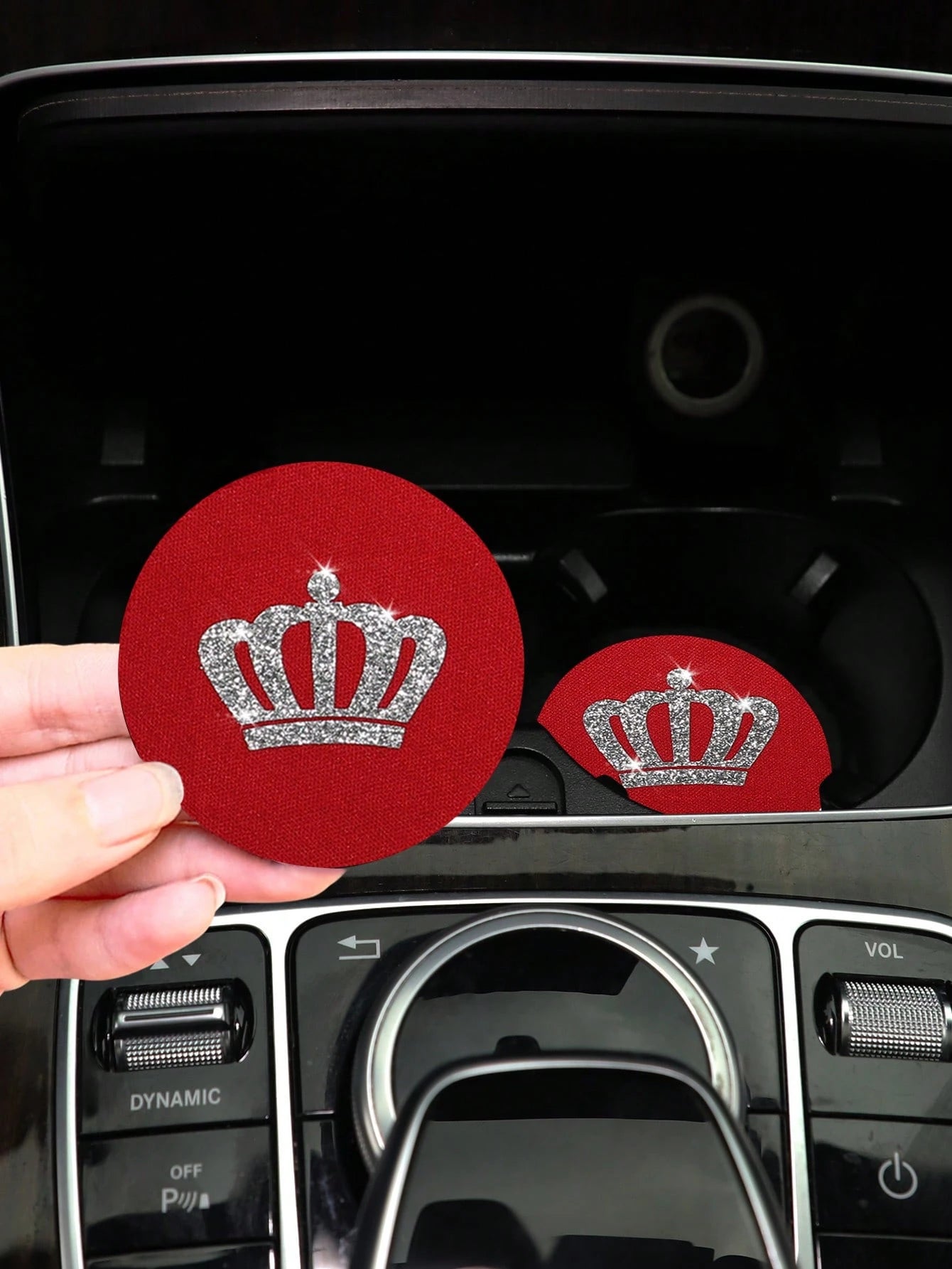 2pcs Waterproof Rubber Bling Crown Sparkling Car Coaster Cup Holder Non-Slip Mat Car Accessories
