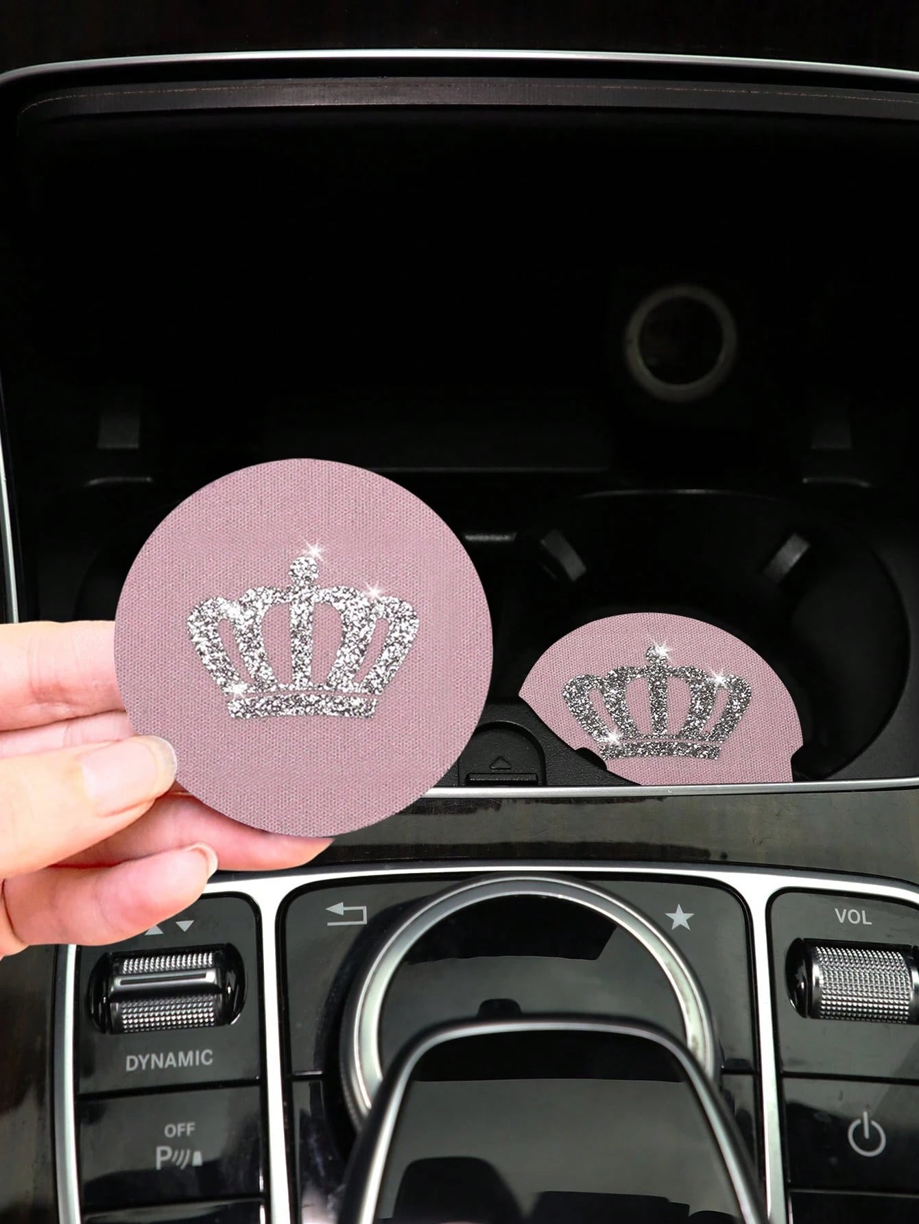 2pcs Waterproof Rubber Bling Crown Sparkling Car Coaster Cup Holder Non-Slip Mat Car Accessories