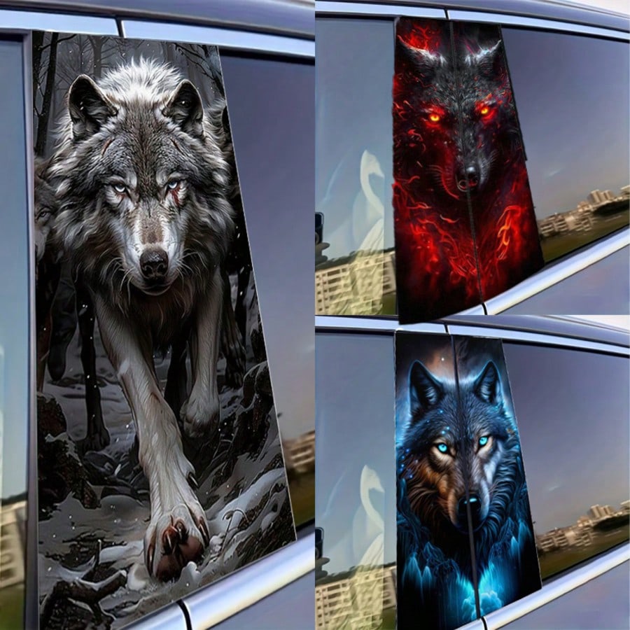 2pcs Wolf King Car Stickers, Red/Blue Light Background Wolf Anime Theme Creative Stickers, Suitable For Car Dashboard, Sun-Proof And Scratch-Resistant, Applicable To Glass, Metal, Plastic, Ceramic And