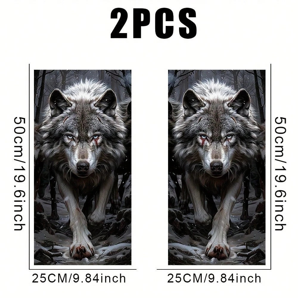 2pcs Wolf King Car Stickers, Red/Blue Light Background Wolf Anime Theme Creative Stickers, Suitable For Car Dashboard, Sun-Proof And Scratch-Resistant, Applicable To Glass, Metal, Plastic, Ceramic And