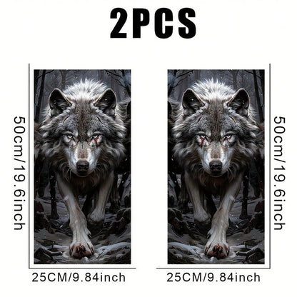2pcs Wolf King Car Stickers, Red/Blue Light Background Wolf Anime Theme Creative Stickers, Suitable For Car Dashboard, Sun-Proof And Scratch-Resistant, Applicable To Glass, Metal, Plastic, Ceramic And
