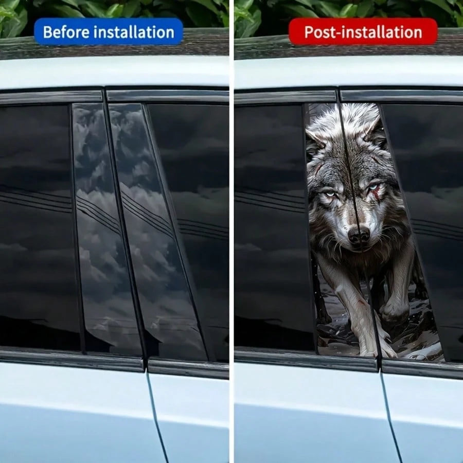 2pcs Wolf King Car Stickers, Red/Blue Light Background Wolf Anime Theme Creative Stickers, Suitable For Car Dashboard, Sun-Proof And Scratch-Resistant, Applicable To Glass, Metal, Plastic, Ceramic And