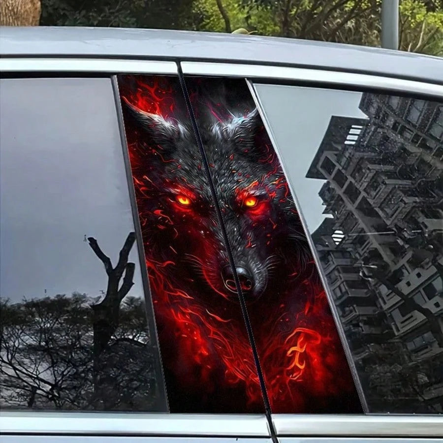 2pcs Wolf King Car Stickers, Red/Blue Light Background Wolf Anime Theme Creative Stickers, Suitable For Car Dashboard, Sun-Proof And Scratch-Resistant, Applicable To Glass, Metal, Plastic, Ceramic And