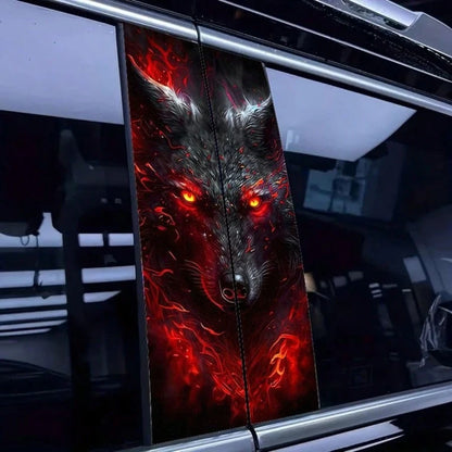 2pcs Wolf King Car Stickers, Red/Blue Light Background Wolf Anime Theme Creative Stickers, Suitable For Car Dashboard, Sun-Proof And Scratch-Resistant, Applicable To Glass, Metal, Plastic, Ceramic And