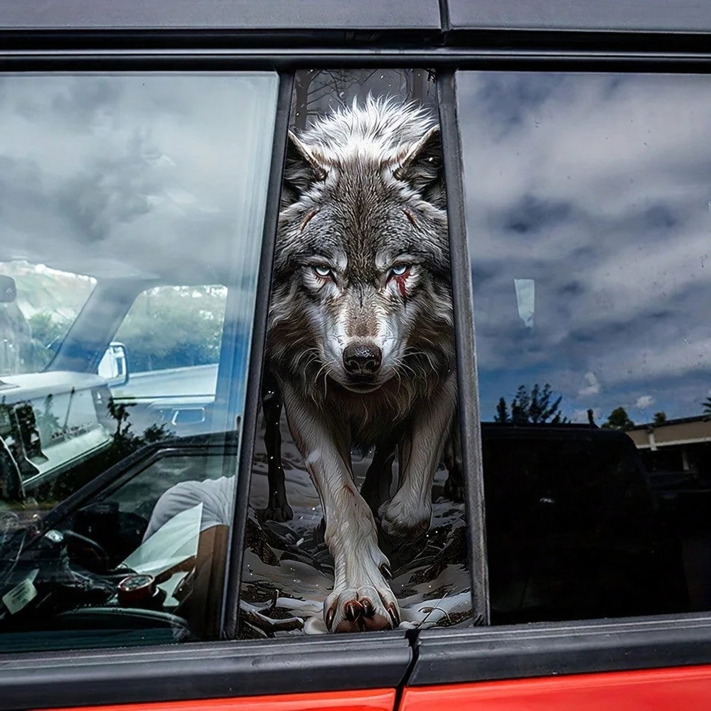 2pcs Wolf King Car Stickers, Red/Blue Light Background Wolf Anime Theme Creative Stickers, Suitable For Car Dashboard, Sun-Proof And Scratch-Resistant, Applicable To Glass, Metal, Plastic, Ceramic And