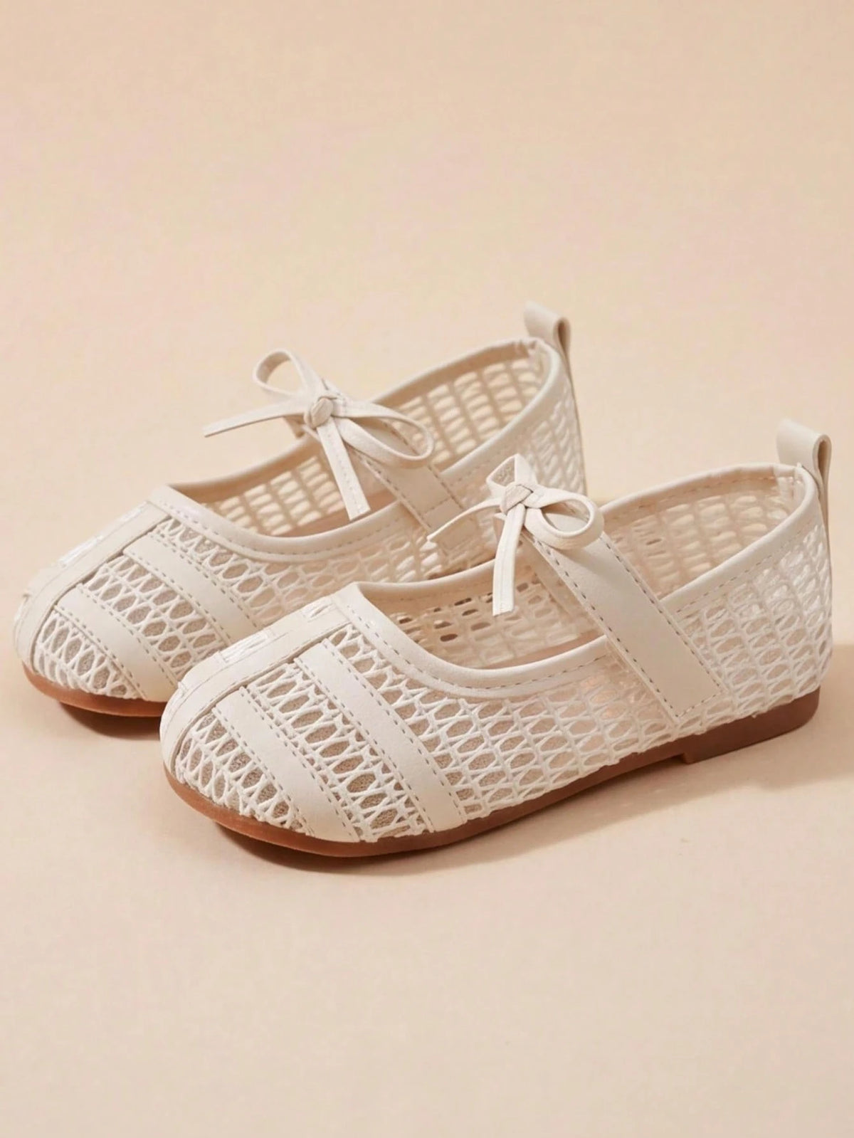 3-12 Years Old Girls Adjustable Strap Beige Mary Jane Sandals, Silver Buckle Mesh Double Strap, Minimalist Fashion For School And Party Wear, Back To School