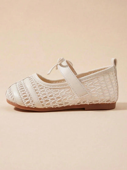 3-12 Years Old Girls Adjustable Strap Beige Mary Jane Sandals, Silver Buckle Mesh Double Strap, Minimalist Fashion For School And Party Wear, Back To School
