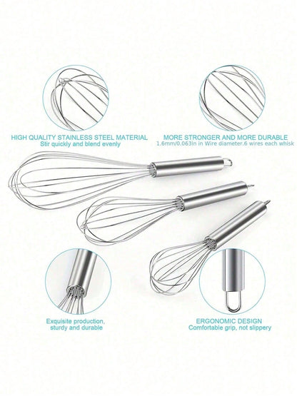 3/1pcs Stainless Steel Egg Beater Set- Manual Kitchen Mixer, Suitable For Beating, Whipping, Mixing- Enhanced Durability Bubble Egg Beater Set, Easy To Clean, Ergonomic Design- No Batteries Require