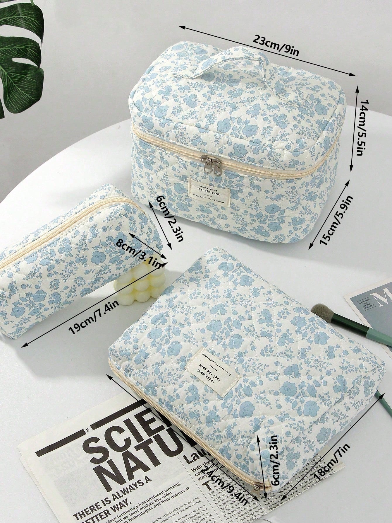 3/2/1pc/Set Quilted White Zipper Makeup Bag, Fashion Casual Large Capacity Portable Zipper Makeup Bag, Travel Storage Stationery Storage, Vacation Essential Makeup Bag, Wired Earphones, Earphones, Cha