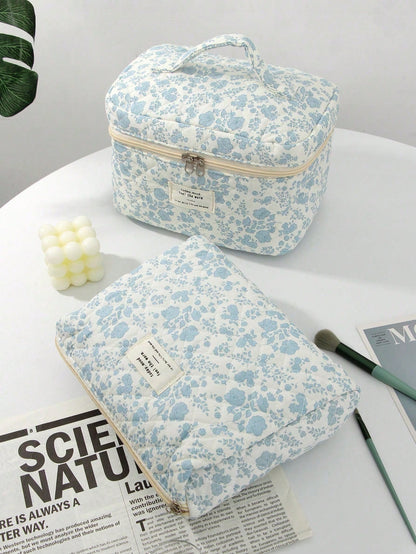 3/2/1pc/Set Quilted White Zipper Makeup Bag, Fashion Casual Large Capacity Portable Zipper Makeup Bag, Travel Storage Stationery Storage, Vacation Essential Makeup Bag, Wired Earphones, Earphones, Cha