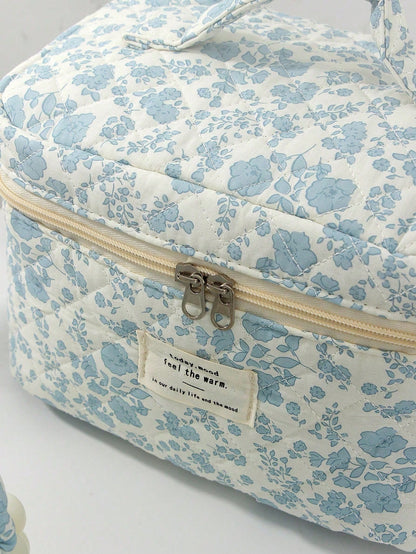 3/2/1pc/Set Quilted White Zipper Makeup Bag, Fashion Casual Large Capacity Portable Zipper Makeup Bag, Travel Storage Stationery Storage, Vacation Essential Makeup Bag, Wired Earphones, Earphones, Cha