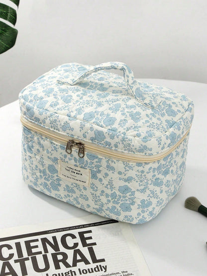 3/2/1pc/Set Quilted White Zipper Makeup Bag, Fashion Casual Large Capacity Portable Zipper Makeup Bag, Travel Storage Stationery Storage, Vacation Essential Makeup Bag, Wired Earphones, Earphones, Cha