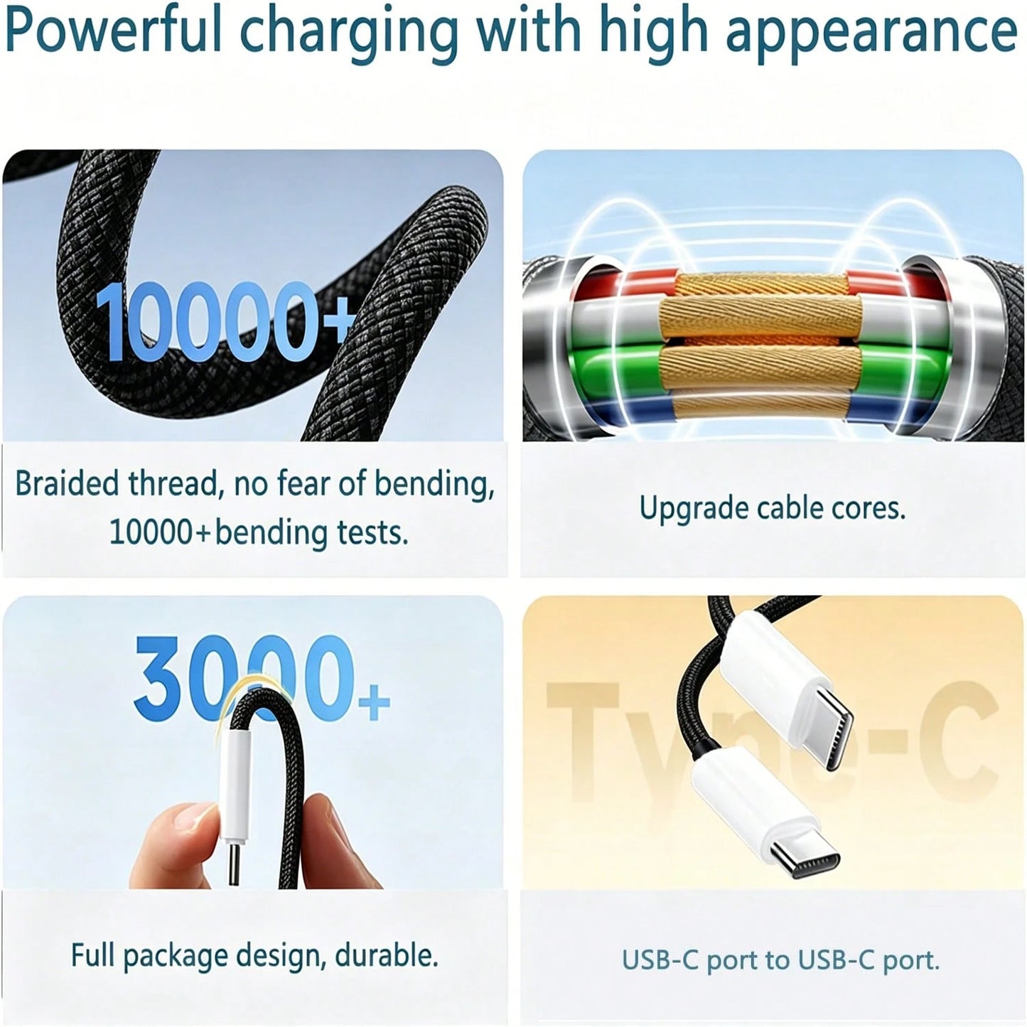 3.3/6.6/10ft Nylon Braided USB-C To Type-C Charging Cable, 60W~18W Fast Charging, Compatible With IPhone 17/16/15/Pro/Pro Max,/Android Phones, Suitable For Indoor/Outdoor/Travel And Car
