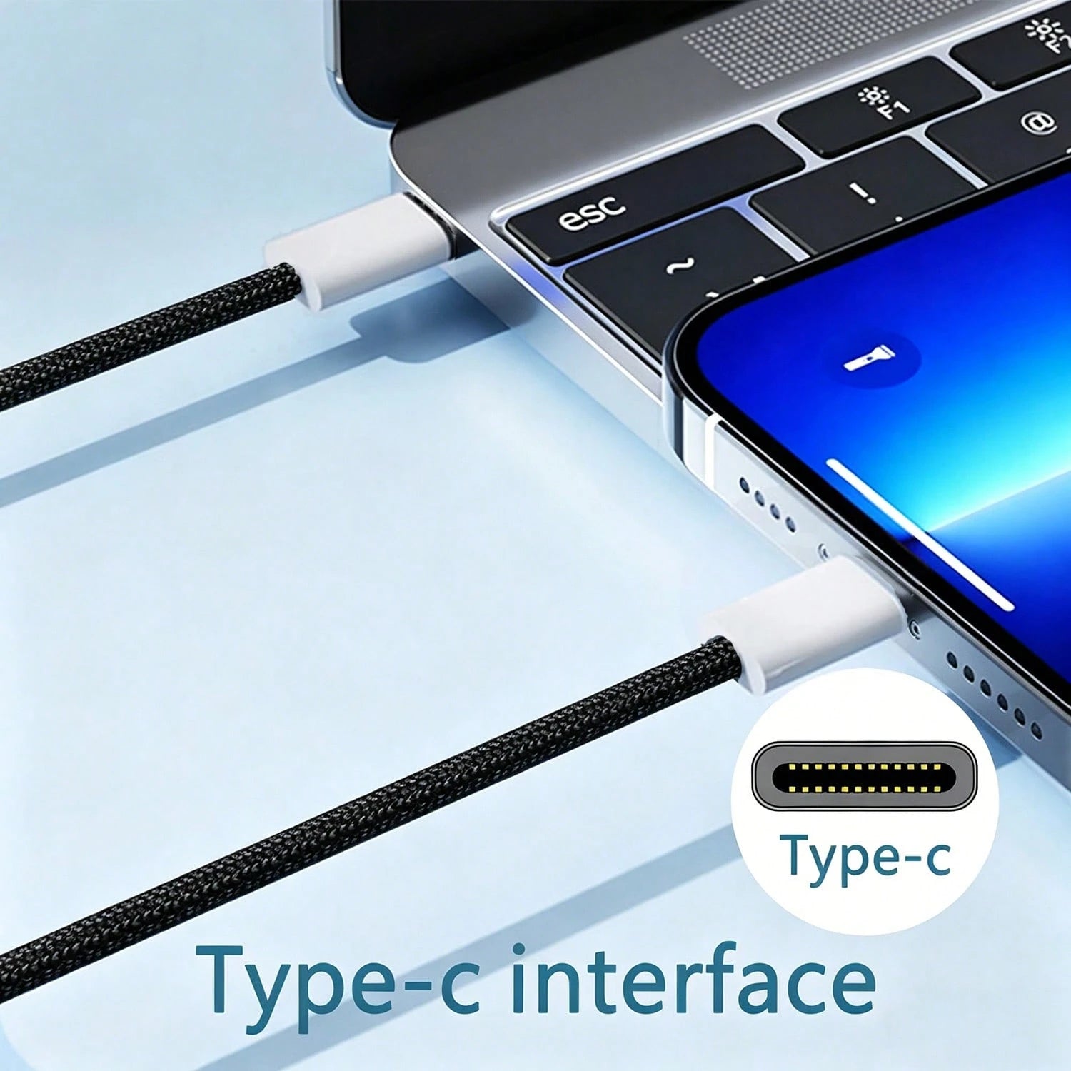 3.3/6.6/10ft Nylon Braided USB-C To Type-C Charging Cable, 60W~18W Fast Charging, Compatible With IPhone 17/16/15/Pro/Pro Max,/Android Phones, Suitable For Indoor/Outdoor/Travel And Car