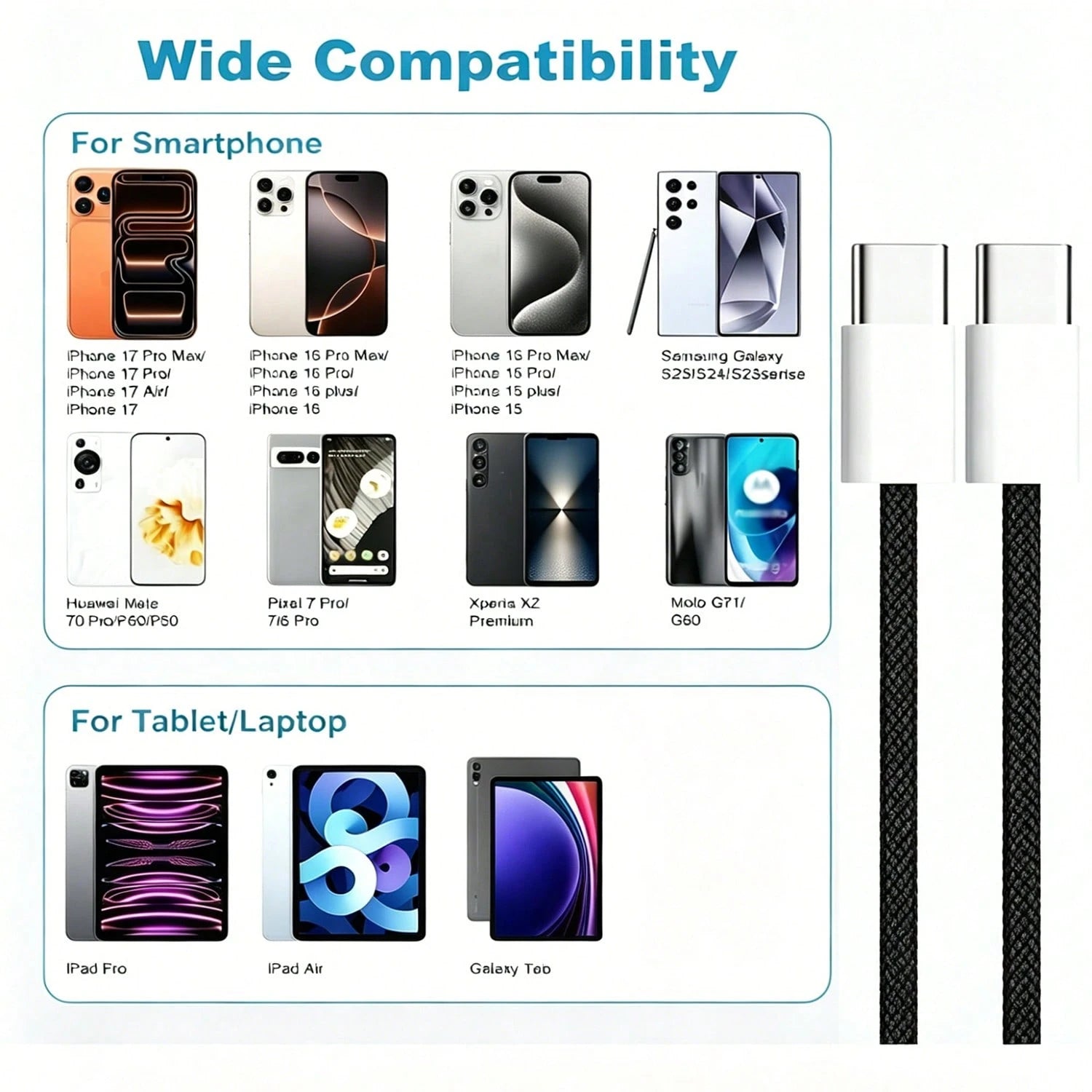 3.3/6.6/10ft Nylon Braided USB-C To Type-C Charging Cable, 60W~18W Fast Charging, Compatible With IPhone 17/16/15/Pro/Pro Max,/Android Phones, Suitable For Indoor/Outdoor/Travel And Car