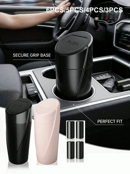 3/4/5/6 PCS Leakproof Mini Car Trash Can With Lid, Cup Holder Design Vehicle Garbage Bin. Comes With Assorted Garbage Bag Rolls, Multipurpose Storage For Car, Home & Office