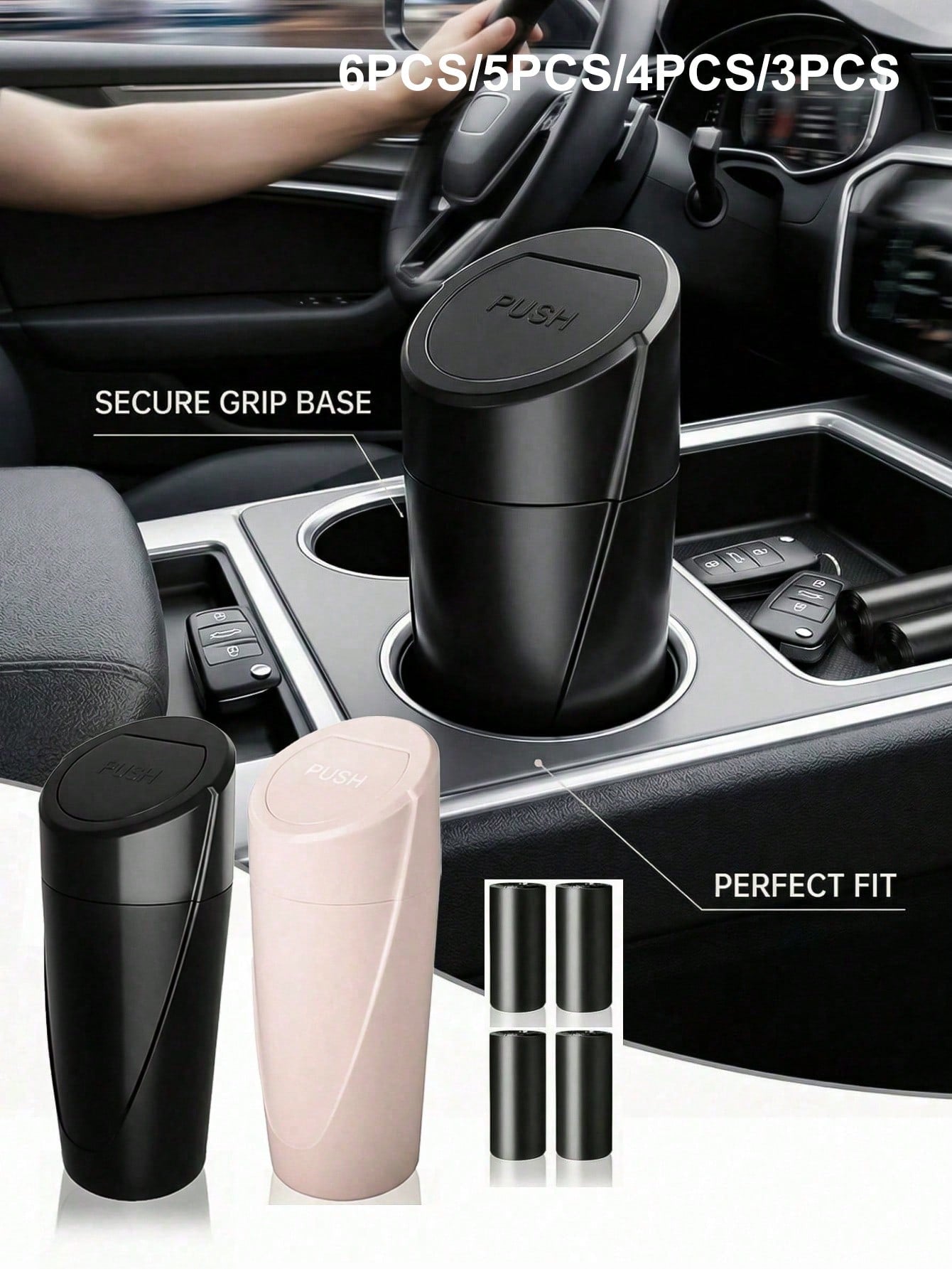 3/4/5/6 PCS Leakproof Mini Car Trash Can With Lid, Cup Holder Design Vehicle Garbage Bin. Comes With Assorted Garbage Bag Rolls, Multipurpose Storage For Car, Home & Office