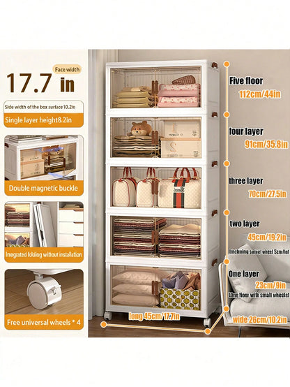 3/5layer Storage Box Stacked Folding Storage Cabinet- Aesthetic Room Decor, Home Decor, Kitchen Accessories, Bathroom Decor, Bedroom Decor- For Shoes, Clothing & More- Suitable For Organizing & Max
