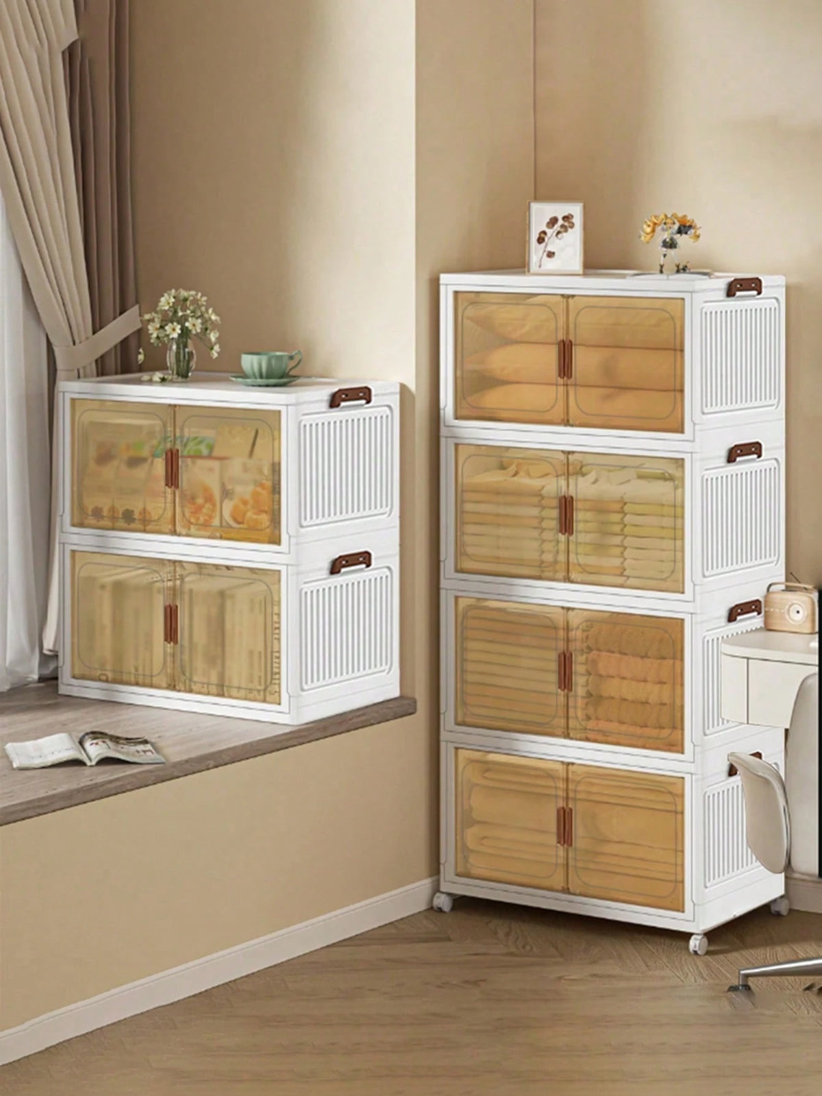 3/5layer Storage Box Stacked Folding Storage Cabinet- Aesthetic Room Decor, Home Decor, Kitchen Accessories, Bathroom Decor, Bedroom Decor- For Shoes, Clothing & More- Suitable For Organizing & Max