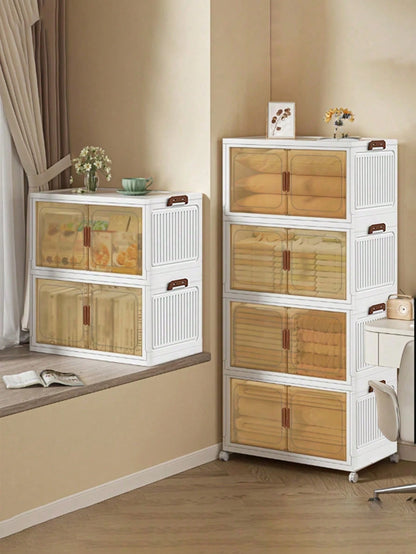 3/5layer Storage Box Stacked Folding Storage Cabinet- Aesthetic Room Decor, Home Decor, Kitchen Accessories, Bathroom Decor, Bedroom Decor- For Shoes, Clothing & More- Suitable For Organizing & Max