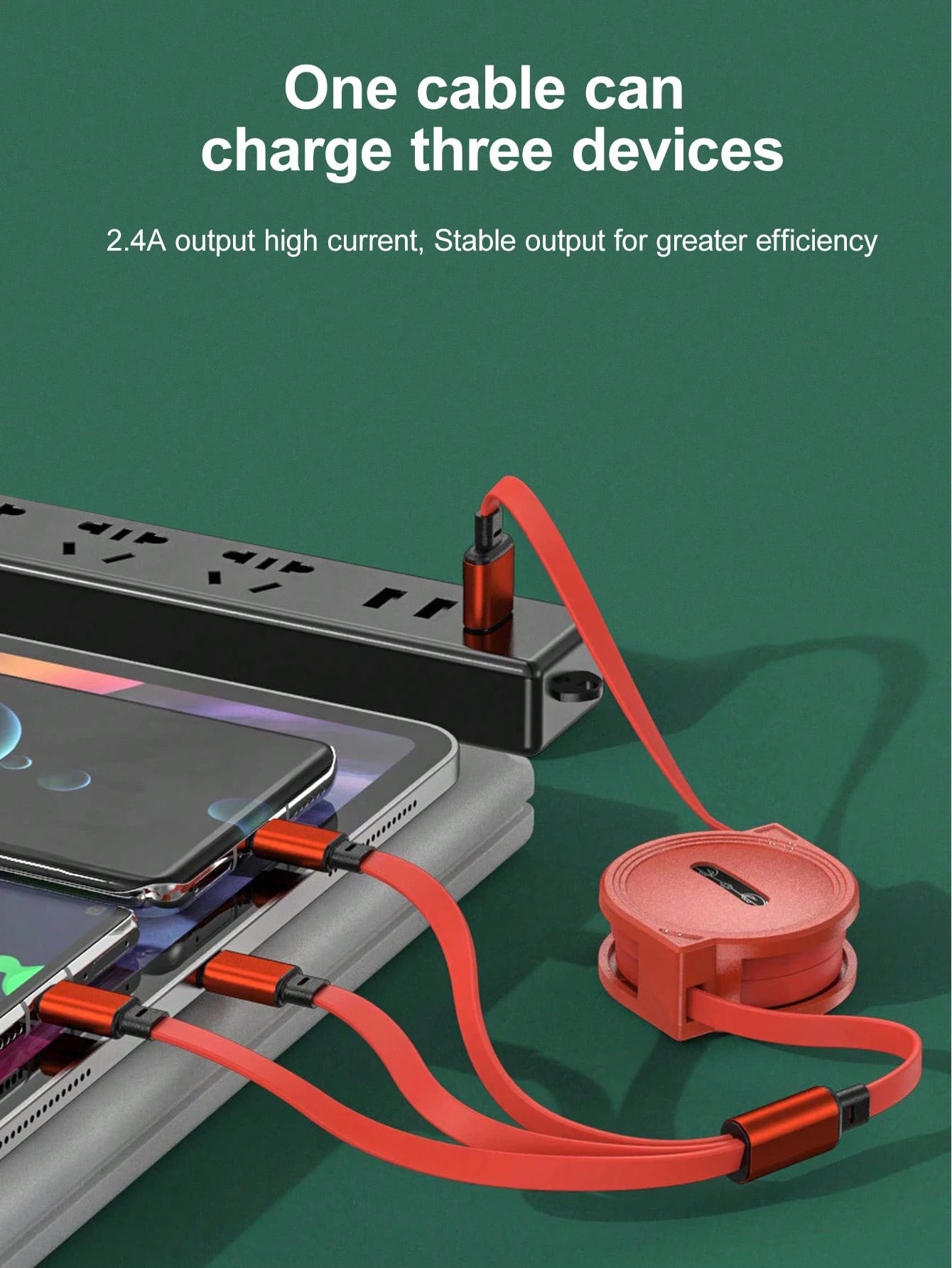 3-In-1 1M Fast Charging Cable, Retractable 1/2/3 Lines, TPE Charging Data Cable, Compatible With Vivo/OPPO And Other Mainstream Brands, Integrated IOS/Android/Type-C Interfaces