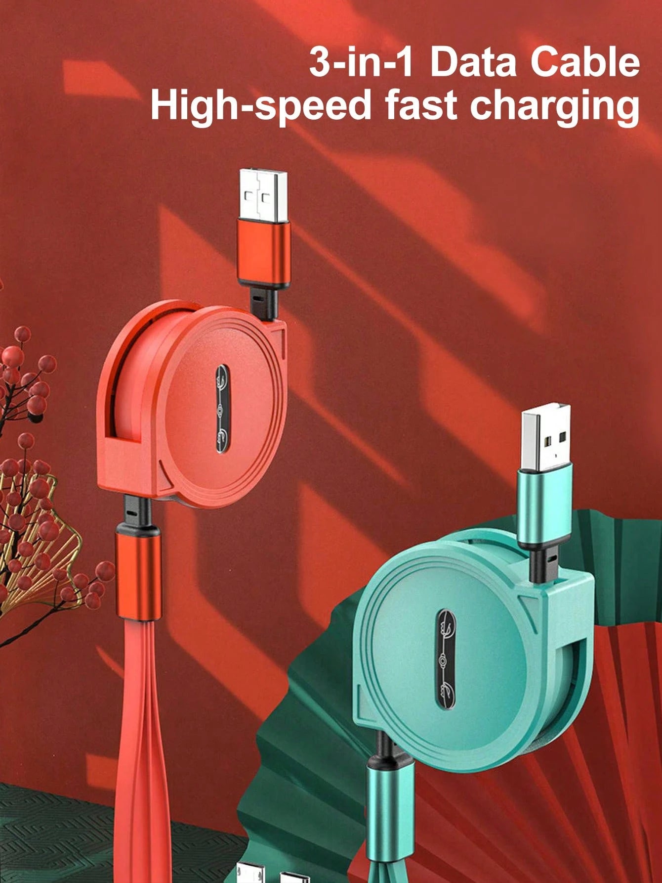 3-In-1 1M Fast Charging Cable, Retractable 1/2/3 Lines, TPE Charging Data Cable, Compatible With Vivo/OPPO And Other Mainstream Brands, Integrated IOS/Android/Type-C Interfaces