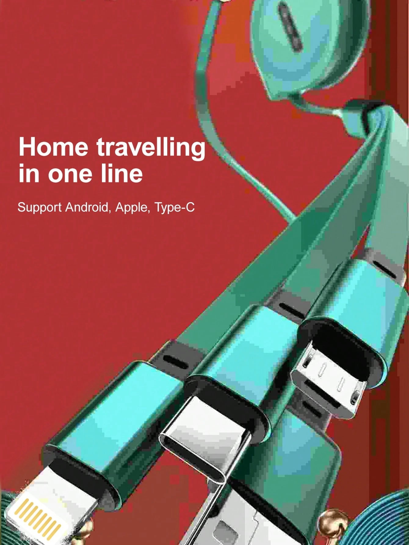 3-In-1 1M Fast Charging Cable, Retractable 1/2/3 Lines, TPE Charging Data Cable, Compatible With Vivo/OPPO And Other Mainstream Brands, Integrated IOS/Android/Type-C Interfaces
