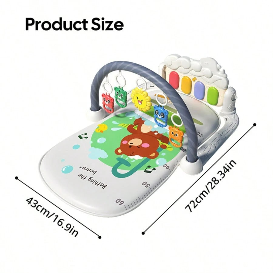 3-In-1 Baby Piano Play Gym Mat, Music Lights + Sensory Toys & Height Chart, Washable Playmat For 0-12M Infant Brain Development