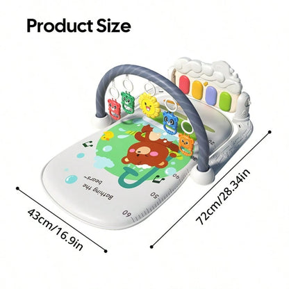 3-In-1 Baby Piano Play Gym Mat, Music Lights + Sensory Toys & Height Chart, Washable Playmat For 0-12M Infant Brain Development