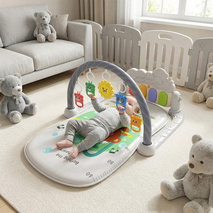 3-In-1 Baby Piano Play Gym Mat, Music Lights + Sensory Toys & Height Chart, Washable Playmat For 0-12M Infant Brain Development